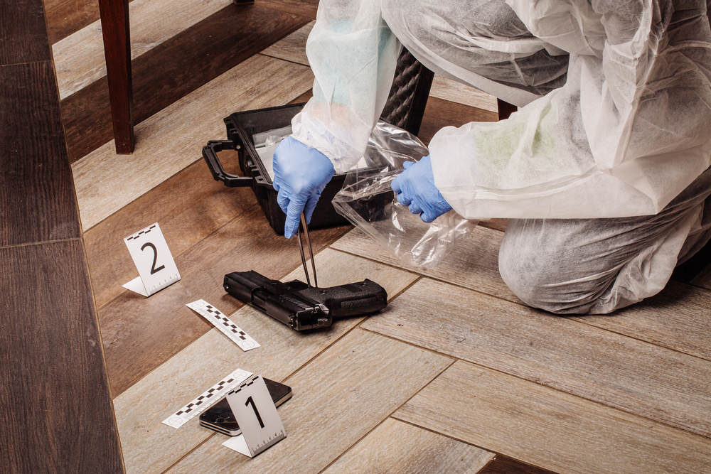 Crime scene investigation. Collecting evidence from the crime sc